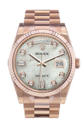 Rolex Day-Date 36 White Mother-Of-Pearl With Oxford Motif Set Diamonds Dial Fluted Bezel President